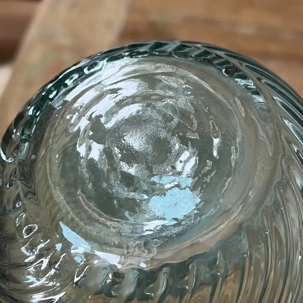 Aqua Blue Hand Blown Stemless Wine Glasses Spiral Design Set of 2